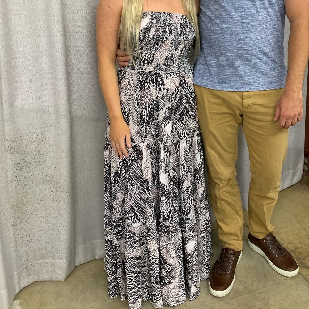 Strapless Pink and Black Snakeskin Maxi Dress